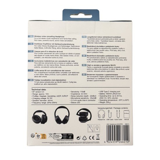 Fontastic Hybrid Headphones w/ ANC + ENC, HD Sound Line-In, Bass+, Mic, Foldable Design AncaPro black