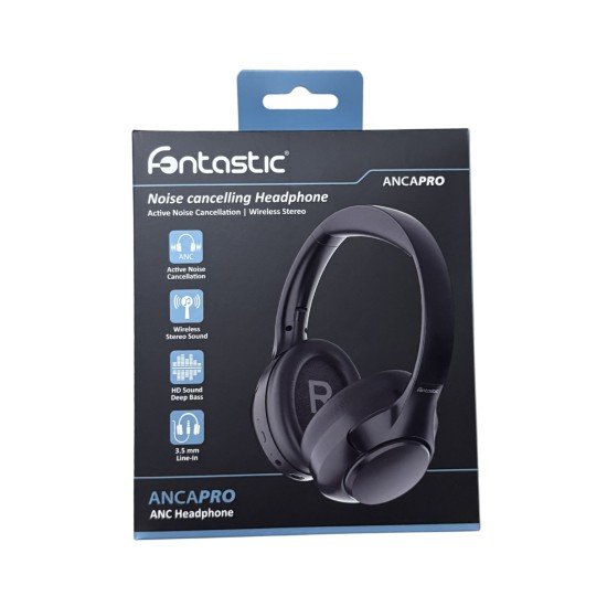Fontastic Hybrid Headphones w/ ANC + ENC, HD Sound Line-In, Bass+, Mic, Foldable Design AncaPro black