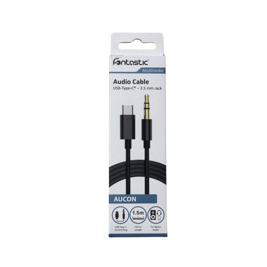 Fontastic USB Type-C to 3.5 mm Jack Adapter 1.5 m, USB-C to 3.5 mm AUX cable TPE AUCON black
