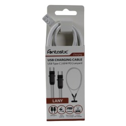 Fontastic Lanyard - Charging Cable & Mobile Strap Aluminum Housing, Nylon Cable, 60W, &ldquo;Lany&rdquo; white