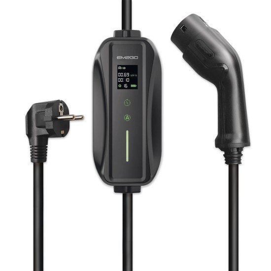 AC Portable Charger, Charge Power Meter, Schuko Adjustable current (6-16A), 5m Typ 2 Cable, black