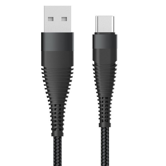 Data Cable Elox USB-A>USB Type-C 0.5m black Connector Cover Al Cable Nylon Braid