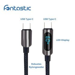 Datenkabel mit Digitalanzeige Typ-C > Typ-C 1.2m Alu-Gehäuse, Kabel Nylon, 60W PD, max.3A, Kuva, sw Datenkabel mit Digitalanzeige Typ-C > Typ-C 1.2m Alu-Gehäuse, Kabel Nylon, 60W PD, max.3A, Kuva, sw