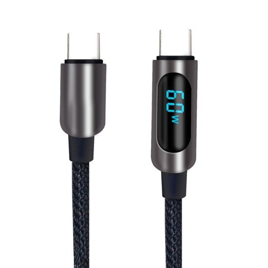 Data Cable with Digital Display Typ-C > Typ-C 1.2m Zinc Alloy Housing + Braided Cable, 60W, max.3A
