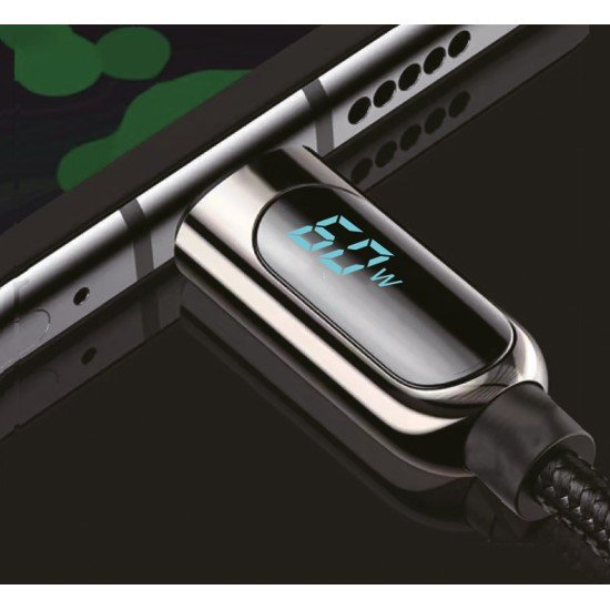 Data Cable with Digital Display Typ-C > Typ-C 1.2m Zinc Alloy Housing + Braided Cable, 60W, max.3A