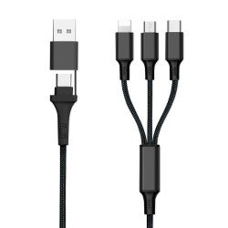 6in1 Ladekabel USB-A/Type-C/8-Pin/Micro USB 1.2m Al-Gehäuse, Nylon ummantelt, Multi-Laden 2.4A sw 6in1 Ladekabel USB-A/Type-C/8-Pin/Micro USB 1.2m Al-Gehäuse, Nylon ummantelt, Multi-Laden 2.4A sw