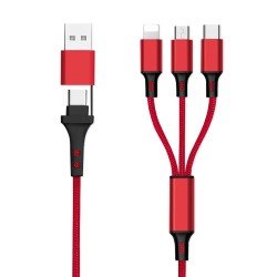 6in1 Ladekabel USB-A/Type-C/8-Pin/Micro USB 1.2m Al-Gehäuse, Nylon ummantelt, Multi-Laden 2.4A rot 6in1 Ladekabel USB-A/Type-C/8-Pin/Micro USB 1.2m Al-Gehäuse, Nylon ummantelt, Multi-Laden 2.4A rot