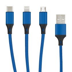 Essential Cable Niru Type-C/8-PIN/Micro 1.2M, blue Al Housing, Nylon Braided, Multi-Charging 2.4A Essential Cable Niru Type-C/8-PIN/Micro 1.2M, blue Al Housing, Nylon Braided, Multi-Charging 2.4A