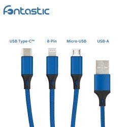 Essential Cable Niru Type-C/8-PIN/Micro 1.2M, blue Al Housing, Nylon Braided, Multi-Charging 2.4A Essential Cable Niru Type-C/8-PIN/Micro 1.2M, blue Al Housing, Nylon Braided, Multi-Charging 2.4A