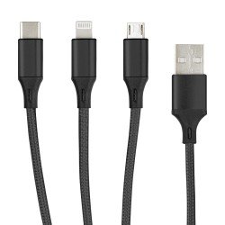 Essential Cable Niru Type-C/8-PIN/Micro 1.2M black Al Housing, Nylon Braided, Multi-Charging 2.4A Essential Cable Niru Type-C/8-PIN/Micro 1.2M black Al Housing, Nylon Braided, Multi-Charging 2.4A