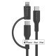 Fontastic 2in1 Data Cable Type-C >Type-C +Lightnig PD 60W, Fast Charge comp., TPE, 1m, "Dua", black