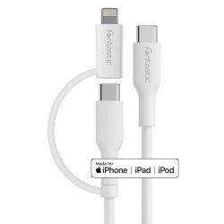 Fontastic 2in1 Datenkabel Typ-C > Typ-C +Lightning PD 60W, Fast Charge komp., TPE, 1m, "Dua", weiß Fontastic 2in1 Datenkabel Typ-C > Typ-C +Lightning PD 60W, Fast Charge komp., TPE, 1m, "Dua", weiß