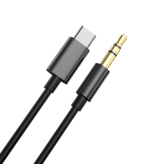 Fontastic USB Typ-C auf 3,5-mm Klinkenanschluss 1,5m, USB-C auf 3,5mm AUX-Kabel, TPE, "AUCON" sw