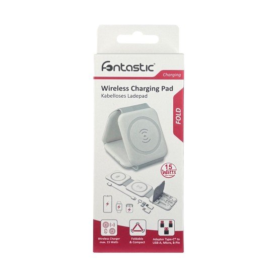 Foldable Wireless Magnetic Charging Station 15W Smartphone & Watch, Headphones, MagSafe comp white