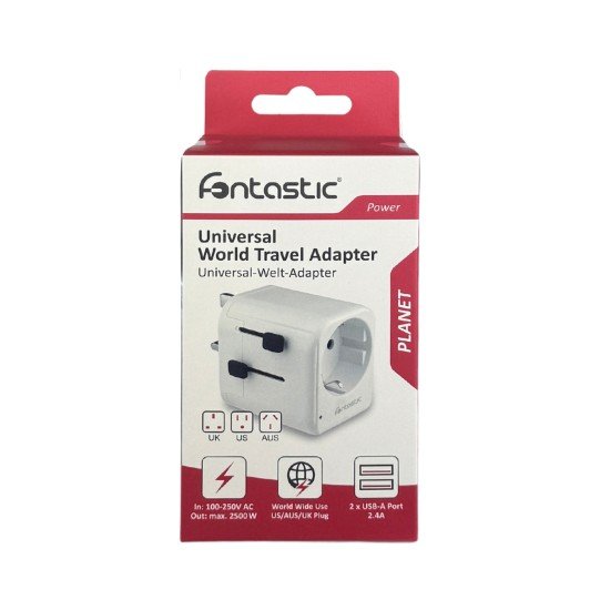 World Adapter USB Ports US/UK/AUS 100 Countries 10A Fuse Power: 250V/2500W, Schuko / Euro plug