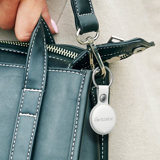 Protective case for FonTag Smart Finder with keychain, made of PU leather, white Protective case for FonTag Smart Finder with keychain, made of PU leather, white