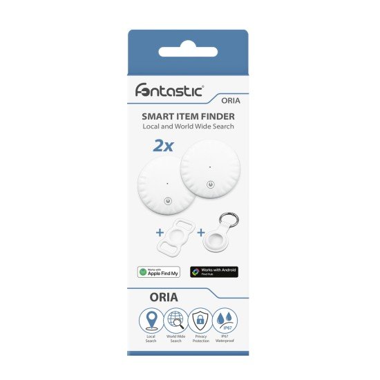 Fontastic Oria Tracking Set 2x Tags 2x Cases white Dual compatible, global tracking, secure & stylish