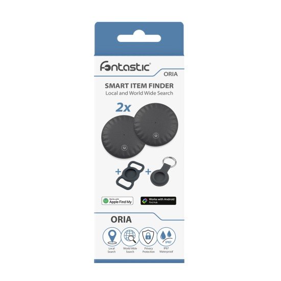 Fontastic Oria Tracking Set 2x Tags 2x Cases black Dual compatible, global tracking, secure & stylish