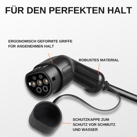 AC Portable Charger, Charge Power Meter, Schuko Adjustable current (6-16A), 5m Typ 2 Cable, black