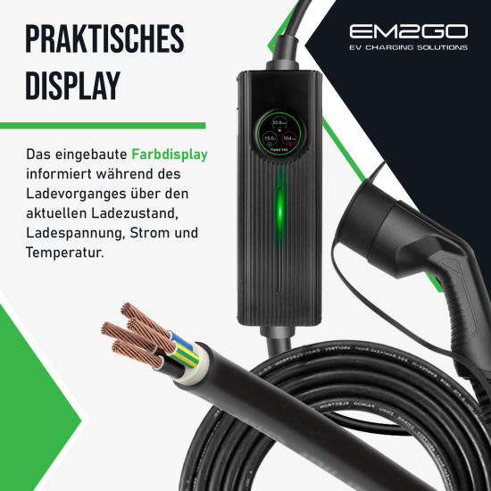 AC portable EV Charger Type 2 16kW programmable 3.6kW + 3 adapter cables, wall holder, case