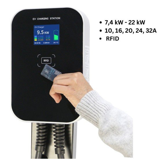 AC Wallbox 22kW  6.1m Type 2 Cable + RFID card reader + 1.5m CEE cable (32A 3 Phase)