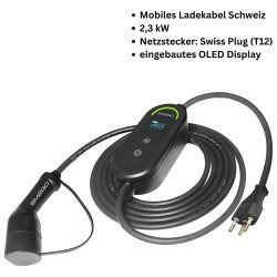 AC Portable Charger, Charge Power Meter, T12 swiss Adjustable current (6-10A), 5m Typ 2 Cable, black AC Portable Charger, Charge Power Meter, T12 swiss Adjustable current (6-10A), 5m Typ 2 Cable, black