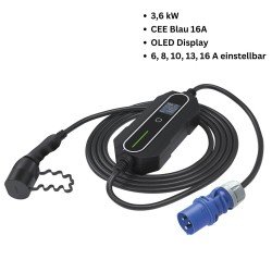AC Portable Charger, Charge Power Meter, CEE blue Adjustable current (6-16A), 5m Typ 2 Cable, black