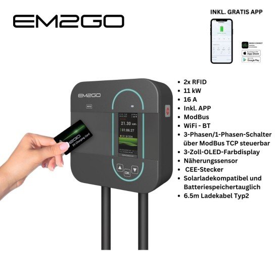AC Wallbox "Home" 11kW 6.5m Type 2 Cable Bluetooth + App + RFID + ModBus TCP