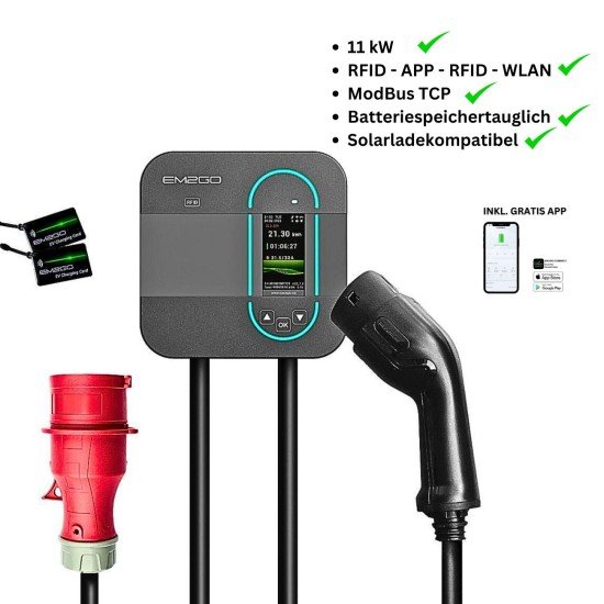 AC Wallbox "Home" 11kW 6.5m Type 2 Cable Bluetooth + App + RFID + ModBus TCP