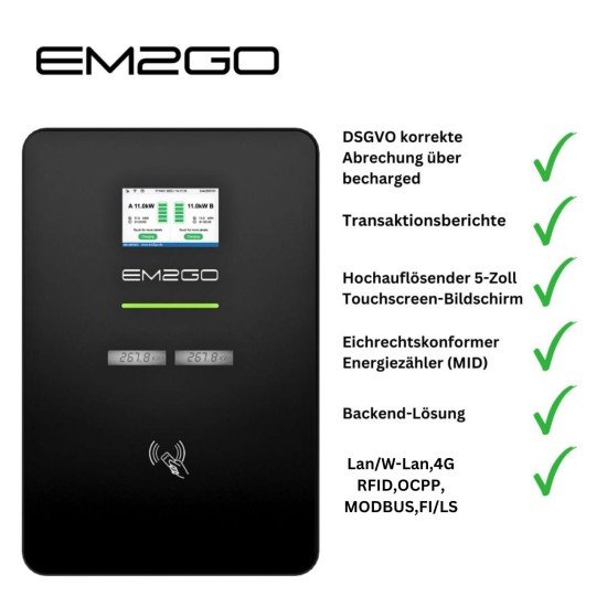 AC Wallbox Duo Power 2x 11kW Type 2 Socket LAN/WiFi/4G/RFID/OCPP/ModBus/MID +RCBO +Backend