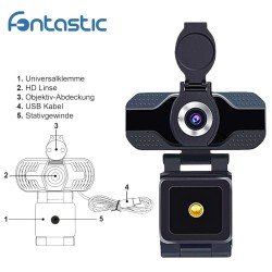 Webcam 1080P Full HD mit eingebautem Mikrofon 2K, USB-A Plug & Play, Objektivabdeckung, schwarz Webcam 1080P Full HD mit eingebautem Mikrofon 2K, USB-A Plug & Play, Objektivabdeckung, schwarz