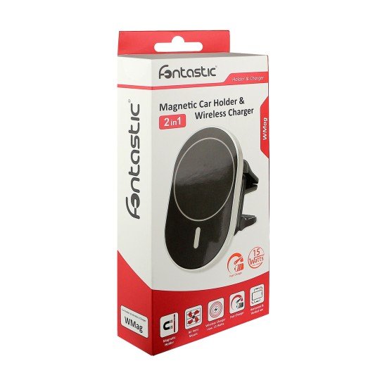 2in1 - Magnetic Wireless Charging Car Holder 15W Fast Charge compatible, black