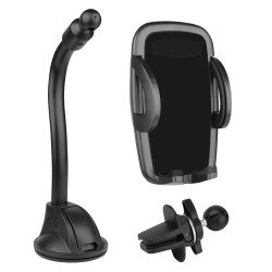 Handy Halterung - Lüftungsgitterhalter & Saugfuß einstellbar 50-95 mm, 360° Drehgelenk, schwarz Handy Halterung - Lüftungsgitterhalter & Saugfuß einstellbar 50-95 mm, 360° Drehgelenk, schwarz