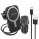 Magnetic Wireless Charging Holder + Car Charger 15W Fast Charge compatible, incl. 2 pcs Metal Ring