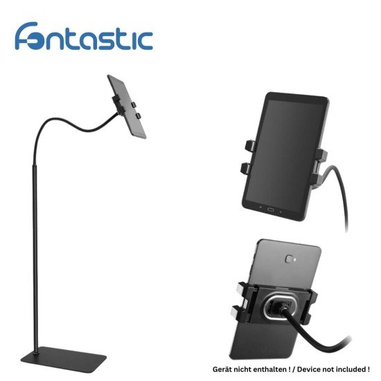 Tablet floor stand gooseneck + table clamp Stable base, 360° rotatable, tablet 4.7-12.9"