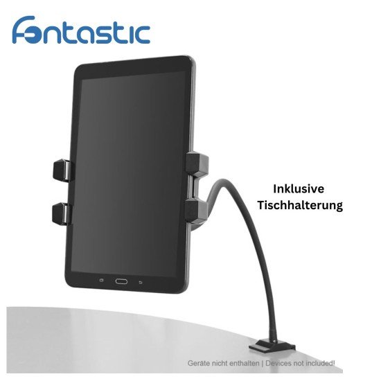Tablet floor stand gooseneck + table clamp Stable base, 360° rotatable, tablet 4.7-12.9"