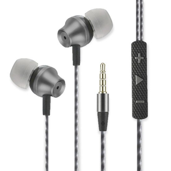 In Ear Stereo Headset V465 black / anthracite 3-Button-Remote, Mic, Ear Gel Kit