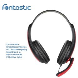 Gaming Headset ToXx PRO, 2M Kabel, schwarz / rot Mikrofon, Lautstärkeregler, AUX Y-Splitter für PC Gaming Headset ToXx PRO, 2M Kabel, schwarz / rot Mikrofon, Lautstärkeregler, AUX Y-Splitter für PC