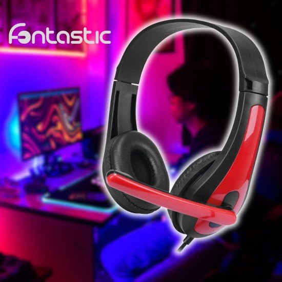Gaming Headset TOXX, 2M Cable, black / red Microphone, Vol Control, incl PC AUX Y-Splitter