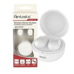 Essential True Wireless Stereo Headset Macaro Auto-Pairing, Music-Control, Charging Case white
