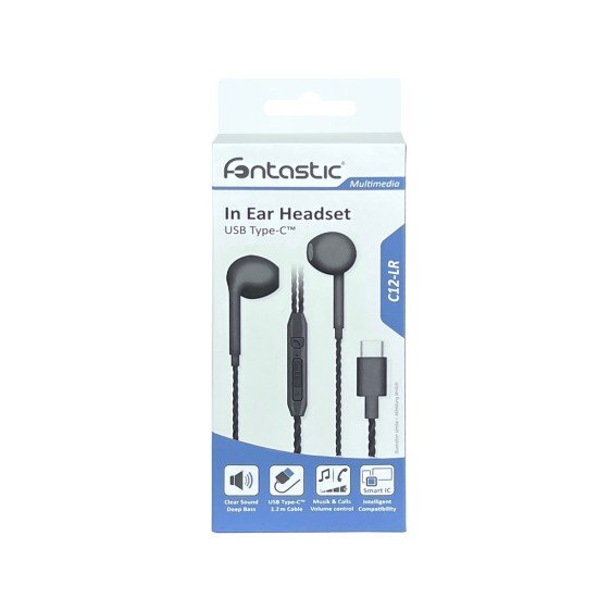 In-Ear USB Type-C Stereo Headset C12-LR black Volume control, Microphone, 1.2M Built-In Smart IC In-Ear USB Type-C Stereo Headset C12-LR black Volume control, Microphone, 1.2M Built-In Smart IC