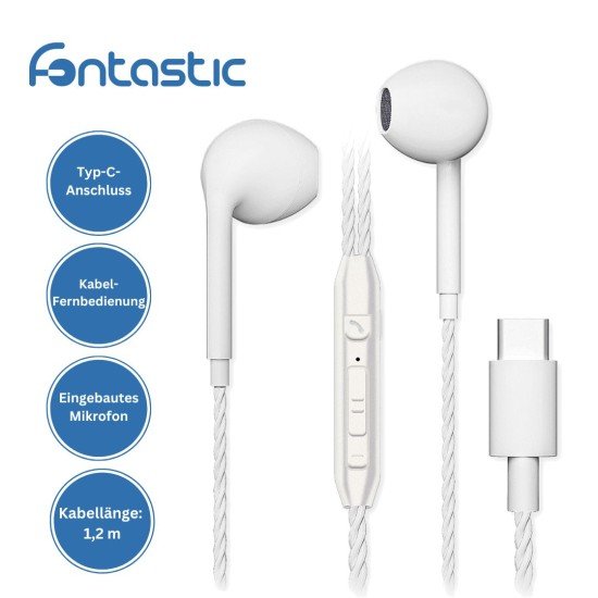 In-Ear USB Type-C Stereo Headset C12-LR white Volume control, Microphone, 1.2M Built-In Smart IC In-Ear USB Type-C Stereo Headset C12-LR white Volume control, Microphone, 1.2M Built-In Smart IC