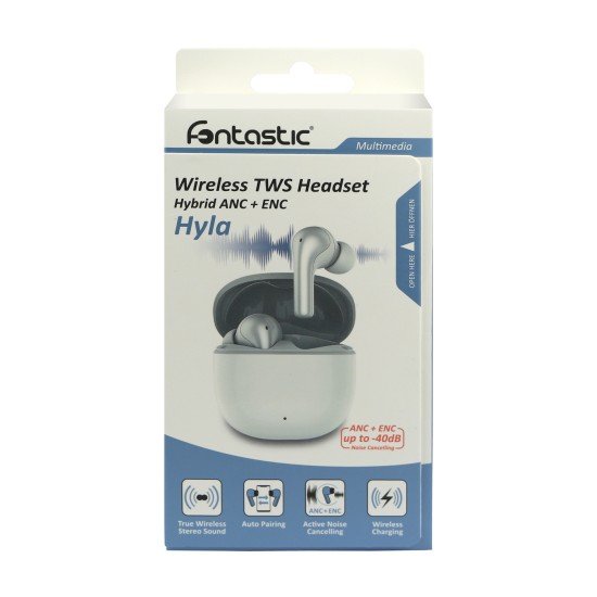 TWS In-Ear Headphone ANC Hybrid Noise Cancellation comp. wireless charging 4 microphones "Hyla" white