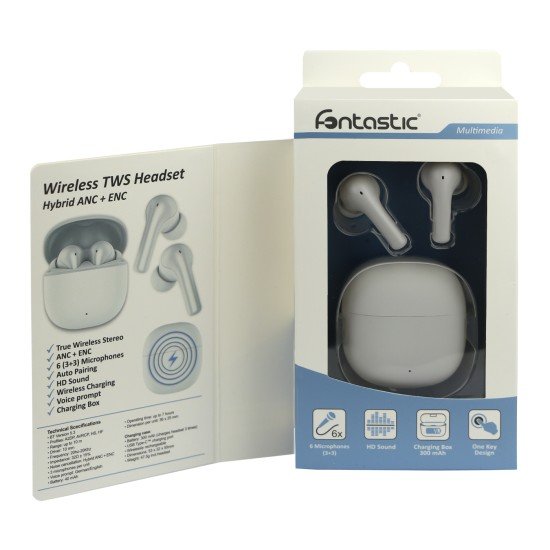 TWS In-Ear Headphone ANC Hybrid Noise Cancellation comp. wireless charging 4 microphones "Hyla" white