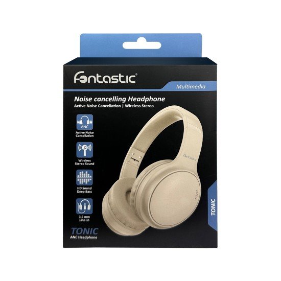 Wireless Headphone Tonic Active Noise Cancellation Line-In Function, Bass+, MIc, Vol. control, cream Wireless Headphone Tonic Active Noise Cancellation Line-In Function, Bass+, MIc, Vol. control, cream