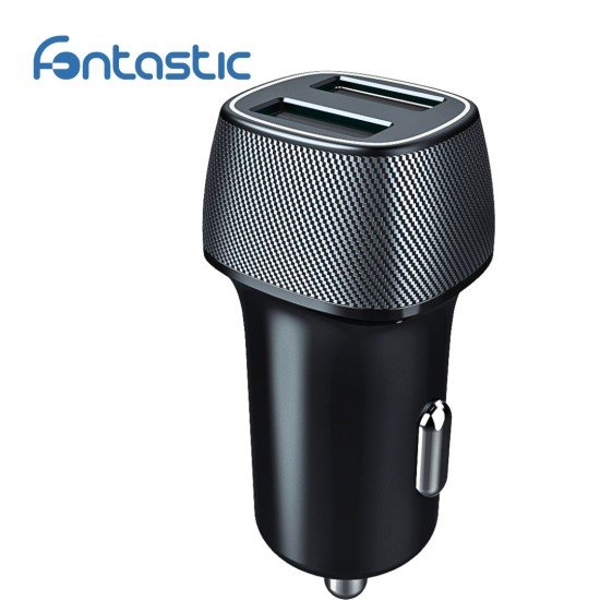 Car Charger "Picco" 12Watt black 2x USB-A Ports 5V/2.4A , Housing With Carbon Look
