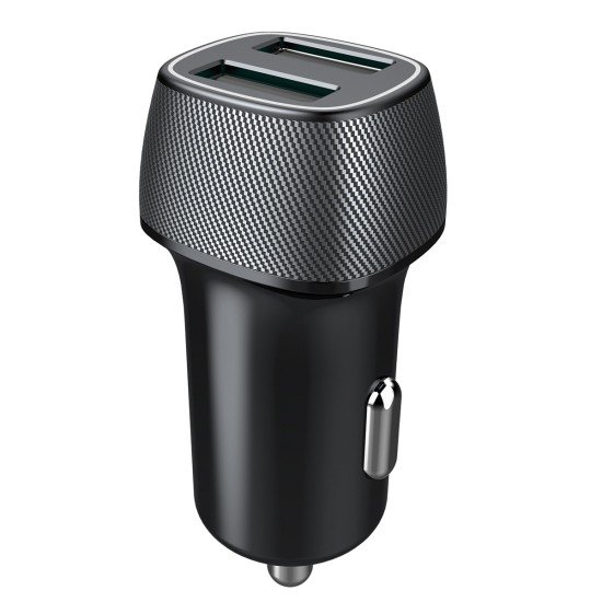 Car Charger "Picco" 12Watt black 2x USB-A Ports 5V/2.4A , Housing With Carbon Look