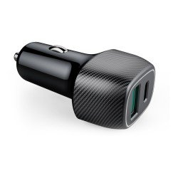 Kfz-Ladeadapter USB Fast Charge 3.0 + Typ-C PD 36W Dual Port, DC 12-24V, schwarz Kfz-Ladeadapter USB Fast Charge 3.0 + Typ-C PD 36W Dual Port, DC 12-24V, schwarz