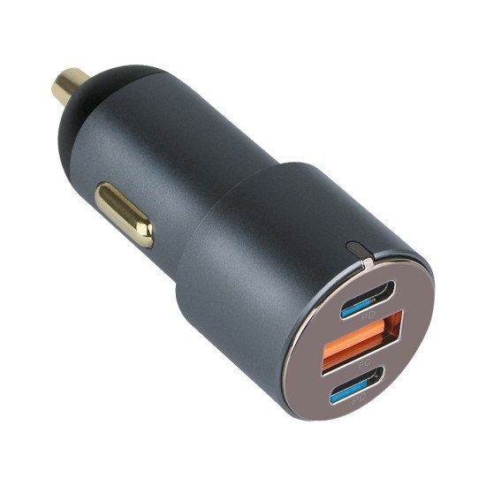 Car charger Moc60, Tri-Port max. 3A / 60Watt 2 x Typ-C PD + USB-A FC, Aluminum Housing