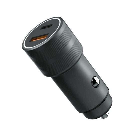 Car Charger „Luma“ Dual Port, 38Watt, Grey Type-C Power Delivery USB-A Fast Charge Aluminum
